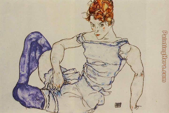 Seated Woman in Violet Stockings painting - Egon Schiele Seated Woman in Violet Stockings art painting
